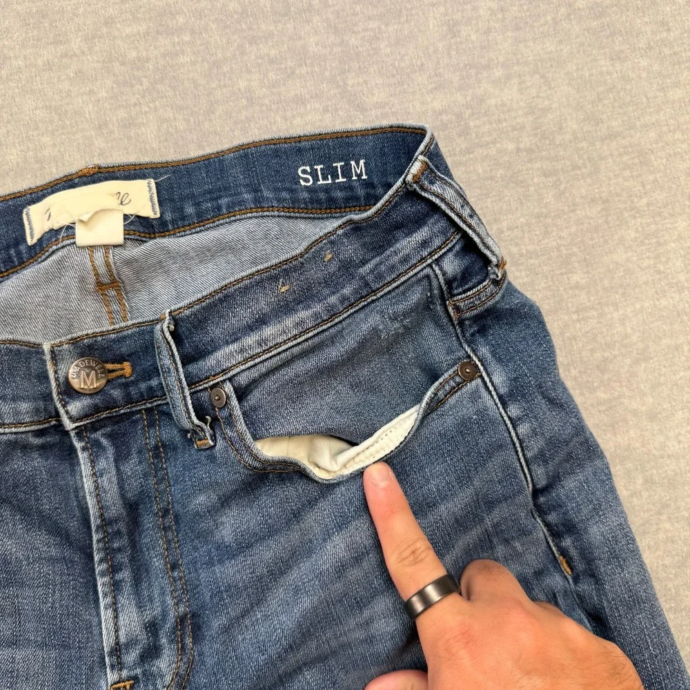 Madewell Jeans Mens 32x32 (31x30) Blue Slim Fit Stretch Whiskered‎ Denim Casual